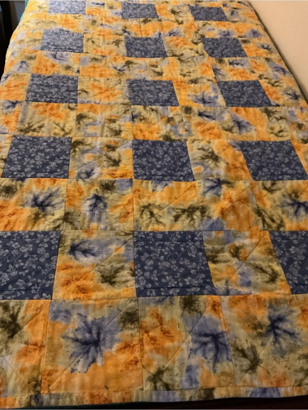 Vintage Handmade Floral Patchwork embroidered Quilt .